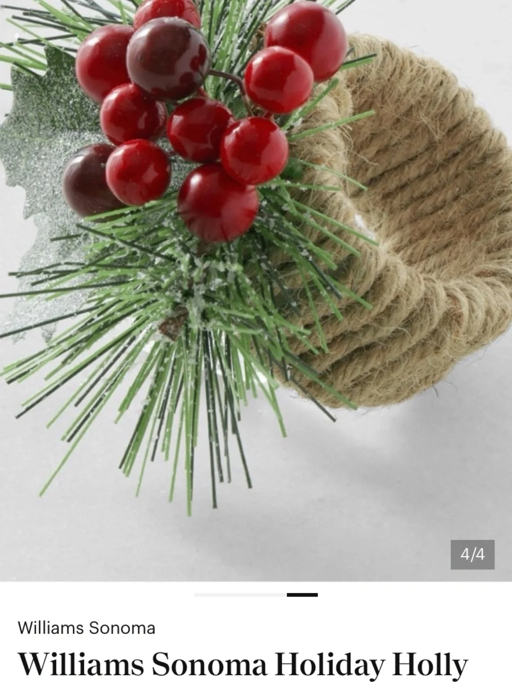 Williams Sonoma Holly Berry Napkin Rings Set of 4 NWT